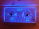 Sauna thermo and hygrometers DUO SAUNIA LED-RGB THERMO-HYGROMETER 46307, 12V/230V, IP65, BLUETOOTH SAUNIA LED-RGB THERMO-HYGROMETER 46307